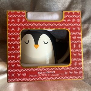 Brand new Holiday penguin mug and socks set